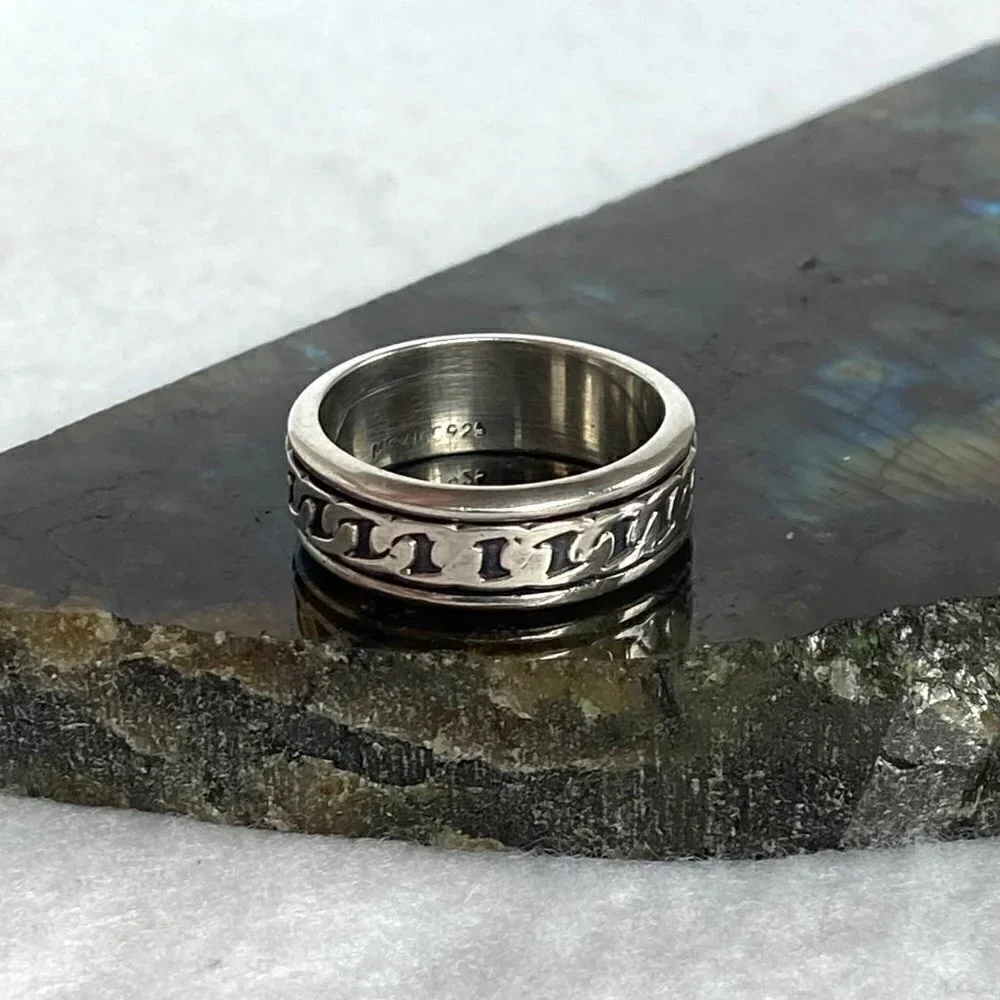 Sterling Silver 925 Mexico Curb Chain Pattern Spinner Band Ring Sz 9.5 - 9.75